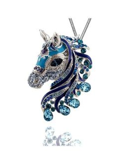 DianaL Boutique Beautiful Horse 3D Pendant Necklace Enamel Crystals 24" Chain Gift Boxed Fashion Jewelry