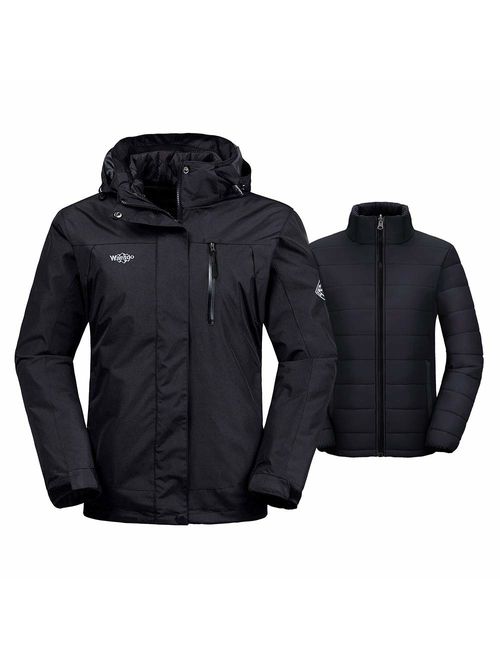Wantdo Women's 3-in-1 Waterproof Ski Jacket Interchange Windproof Puffer Liner Warm Winter Coat Insulated Short Parka