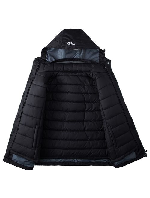 Wantdo Mens Packable Down Jacket Winter Outdoor Insulated Jackets Ultra Lightweight Puffer Coat Windproof Mountain Warm Hooded Jacket 