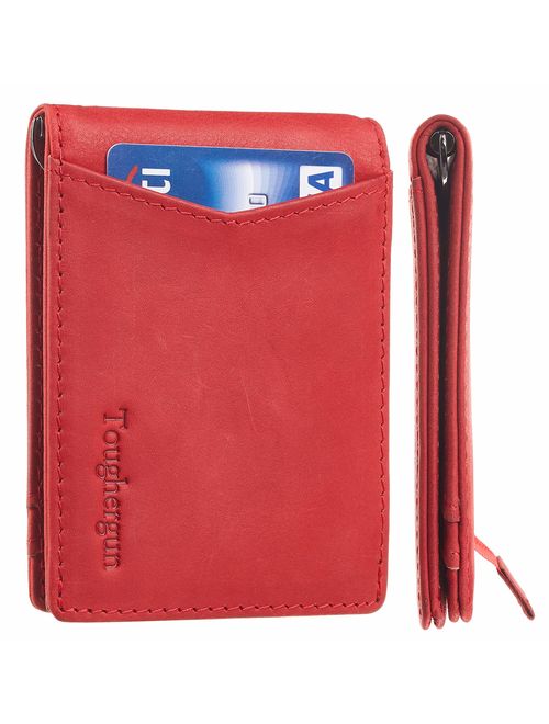 Toughergun Genuine Leather RFID Blocking Slim Bifold Slim Minimalist Front Pocket Wallets for Men