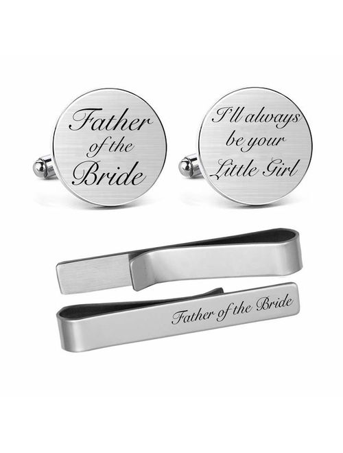 MUEEU Father of The Bride Cufflink Engraved I Will Always Be Your Little Girl Dad Father Tie Bar