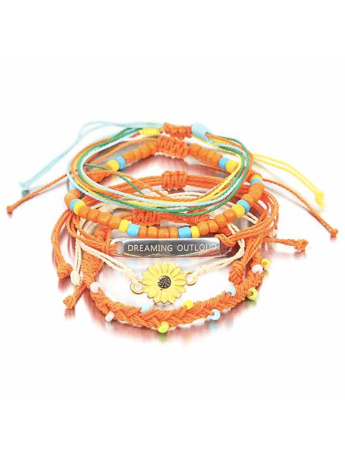 FANCY SHINY Inspirational String Bracelet Braided Engrave Charms Boho Surfer Summer Bracelet for Women Teens