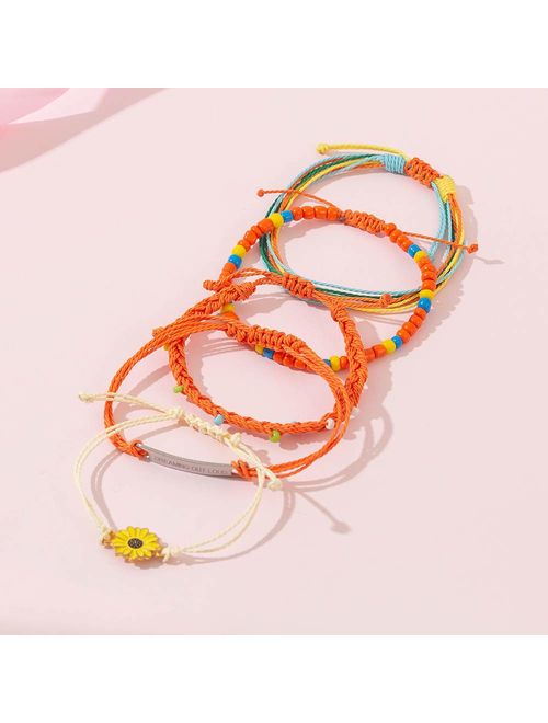 FANCY SHINY Inspirational String Bracelet Braided Engrave Charms Boho Surfer Summer Bracelet for Women Teens