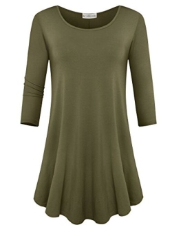 JollieLovin Womens 3/4 Sleeve Loose Fit Swing Tunic Tops Basic T Shirt