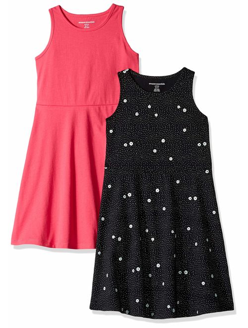 Amazon Essentials Girls and Toddlers' Knit Sleeveless Tank Play Dresses, Pack of 2