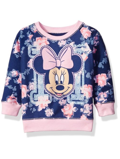 Disney Girls' Minnie Mouse Floral All Over Print French Terry Sweatshirt