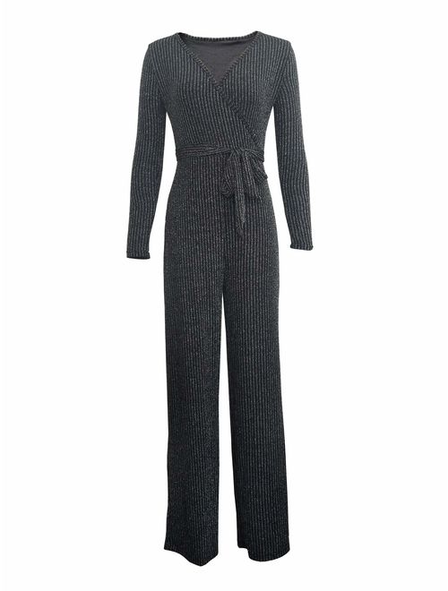 Sparkly Sexy Jumpsuits for Women Elegant Plus Size Clubwear Casual Womens Rompers Wide Leg Pants Long Sleeve