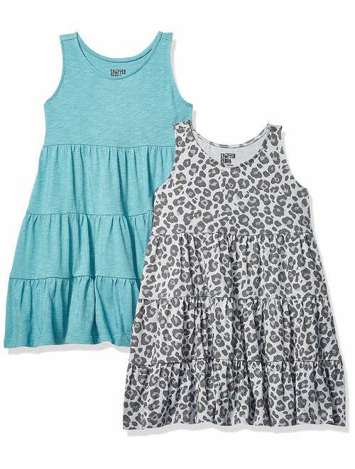 Spotted Zebra Disney Frozen Princess Girls and Toddlers' Knit Sleeveless Tiered Dresses Marvel Star Wars Pack of 2 
