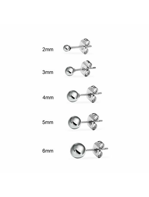Silverline Jewelry 5 Pair Stainless Steel Round Ball Stud Earrings Set for Women & Men