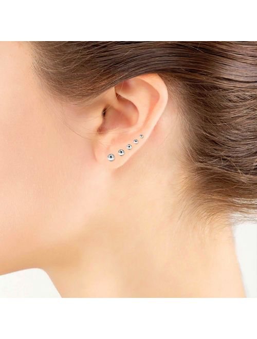 Silverline Jewelry 5 Pair Stainless Steel Round Ball Stud Earrings Set for Women & Men