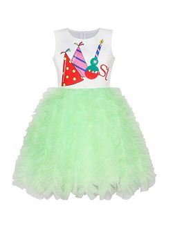 Girls Dress Birthday Princess Ruffle Dress Cake Balloon Print
