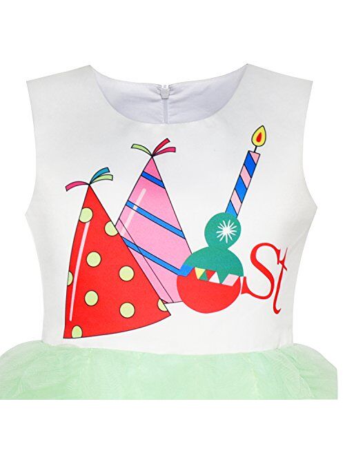 Sunny Fashion Girls Dress Birthday Princess Ruffle Dress Cake Balloon Print