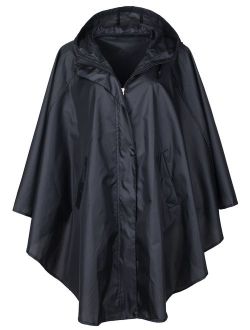 Women's Waterproof Packable Batwing-Sleeved Raincoat Rain Poncho Jacket Coat Hooded for Adults with Pockets