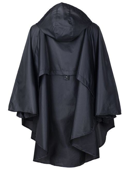 QZUnique Women's Waterproof Packable Batwing-Sleeved Raincoat Rain Poncho Jacket Coat Hooded for Adults with Pockets