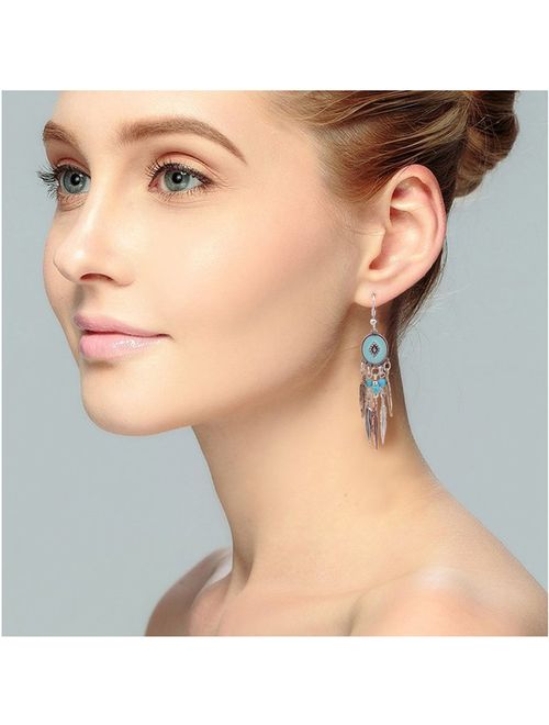 Ginasy Bohemia Spiral Drop Earrings Teardrop Simulated Turquoise Dangle Earrings Fashion Jewelry for Women Girls Valentines Day Gifts