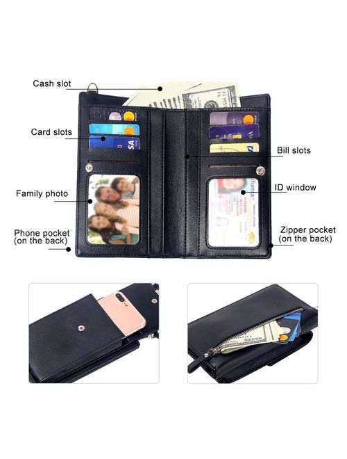Kukoo Small Crossbody Bag Cell Phone Purse Wallet with Credit Card Slots for Women