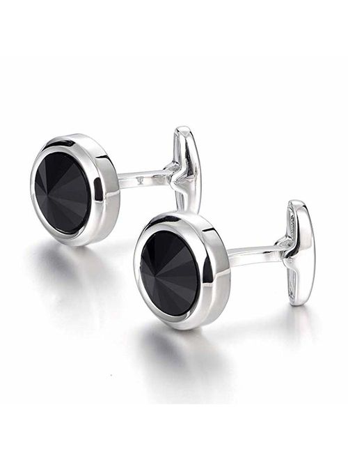 MERIT OCEAN Mens Cufflinks Elegant Style Cuff Link Super Shiny Swarovski Navy Blue Crystal Circular Cufflinks with Gift Box