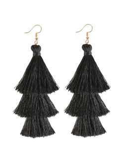 ELEARD Tassel Earrings Tiered Thread Tassel Dangle Earrings Statement Layered Tassel Drop Earrings