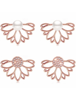 Suyi Fashion Hollow Lotus Flower Earrings Crystal Simple Chic Stud Earrings Set