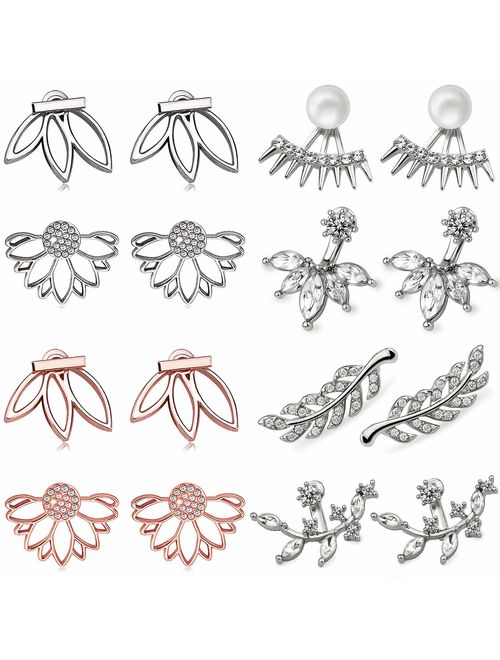 Suyi Fashion Hollow Lotus Flower Earrings Crystal Simple Chic Stud Earrings Set