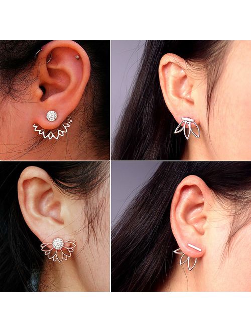 Suyi Fashion Hollow Lotus Flower Earrings Crystal Simple Chic Stud Earrings Set