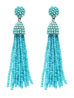 NLCAC Women's Beaded tassel earrings Long Fringe Drop Earrings Dangle 6 Colors