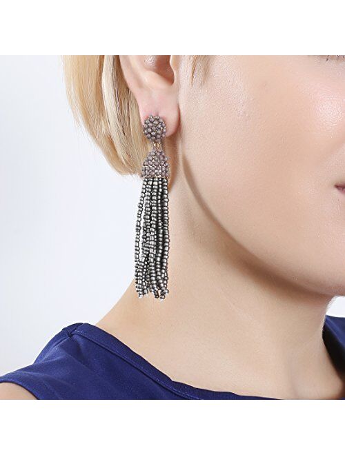 NLCAC Women's Beaded tassel earrings Long Fringe Drop Earrings Dangle 6 Colors