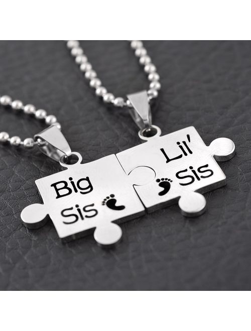 Loweryeah Jigsaw Shape Bff Lettering Stainless steel Necklace Pendant Set 2PC