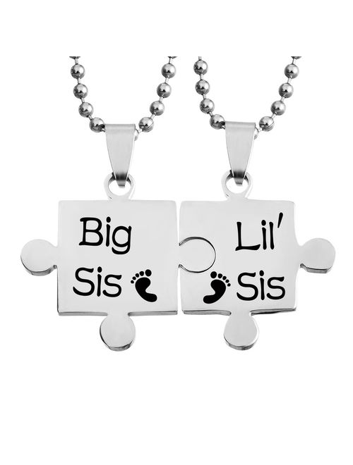 Loweryeah Jigsaw Shape Bff Lettering Stainless steel Necklace Pendant Set 2PC