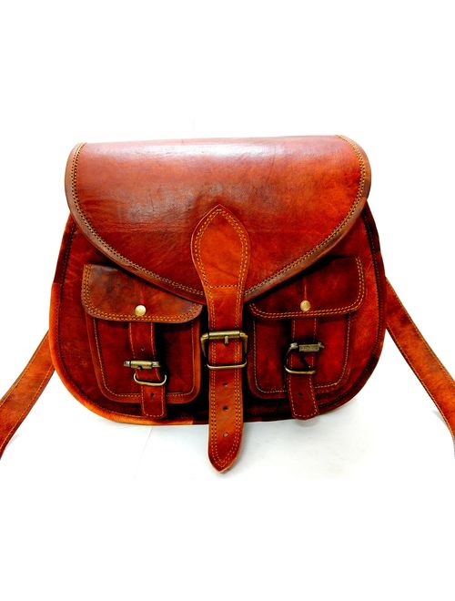 Women Vintage Style Genuine Brown Leather Crossbody Shoulder Bag Handmade Purse