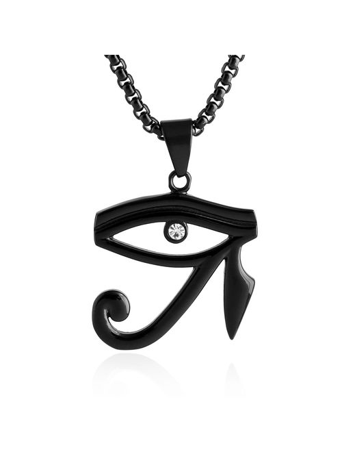 HZMAN CZ Eye of Horus Egypt Protection Pendant on Stainless Steel Necklace Ancient Egyptian Symbol of Protection
