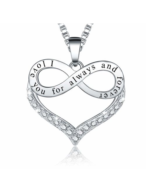 Ado Glo Christmas Girlfriend Gifts, I Love You for Always and Forever Infinity Heart Pendant Necklace, Fashion Jewelry for Women and Girls, Birthday Anniversary Xmas Pres