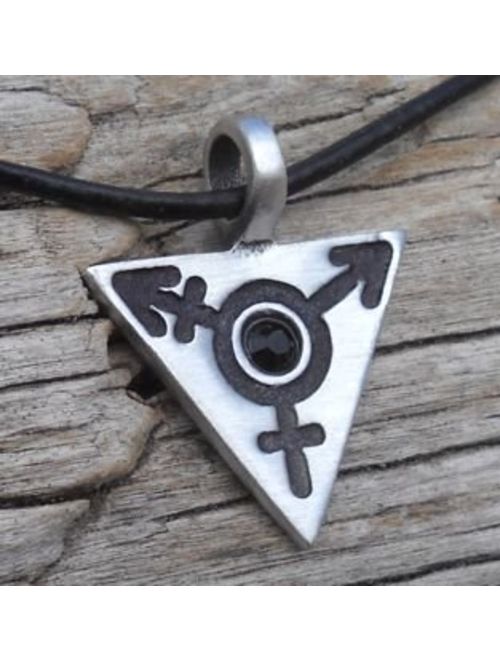 Pewter Transgender LGBT Gay Triangle with Swarovski Crystal Pendant on Leather