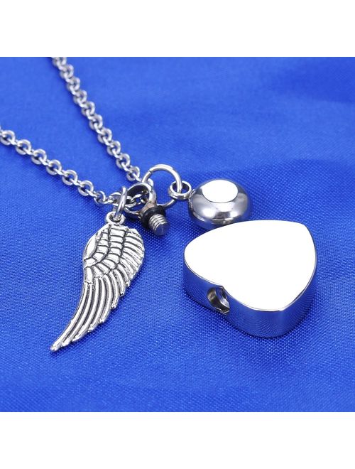 HooAMI Aromatherapy Essential Oil Diffuser Necklace Stainless Steel Angel Wing Silver Locket Pendant with Free Engraving 