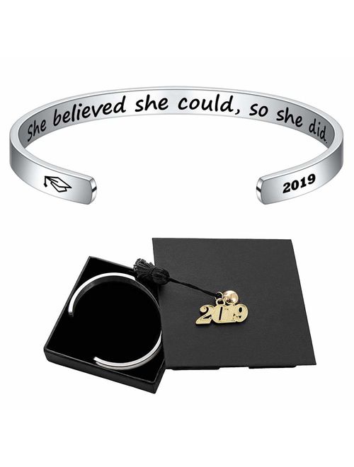 M MOOHAM Inspirational Graduation Gifts Cuff Bracelet - Engraved Inspirational Bracelet Cuff Bangle with 2019 Graduation Grad Cap, Mantra Quote Keep Going Bracelet Gradua