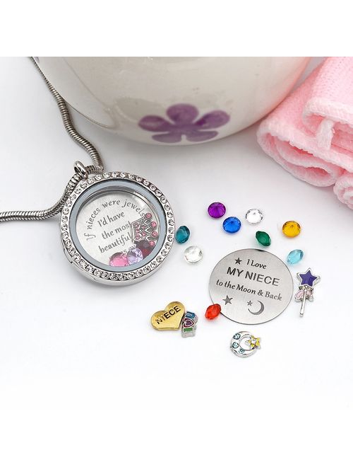 Girls & Teen Girl beffy Best Gifts for Niece Aunt Floating Living Memory Locket Necklace Pendant with Charm & Birthstone for Women 