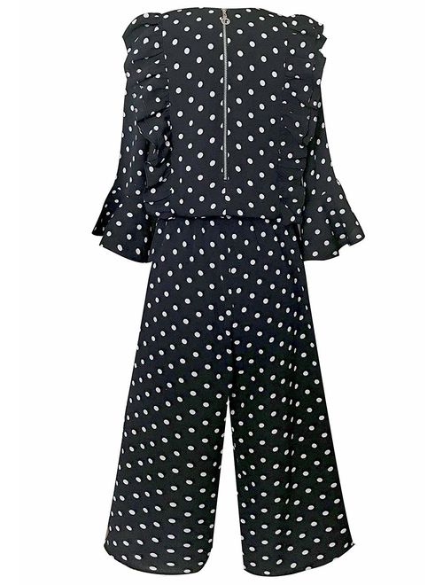 Big Girls Floral Printed Smocking and Ruffle Detailed Jumpsuits with Pockets Many Options 7-16 Smukke