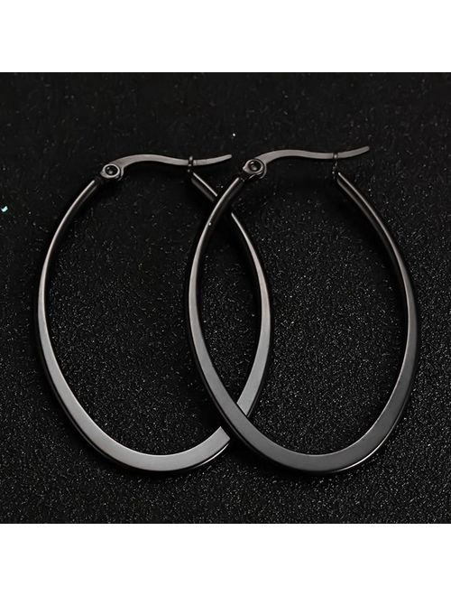 Mengpa Stainless Steel Women's Hoop Earrings In Gold Silver Black