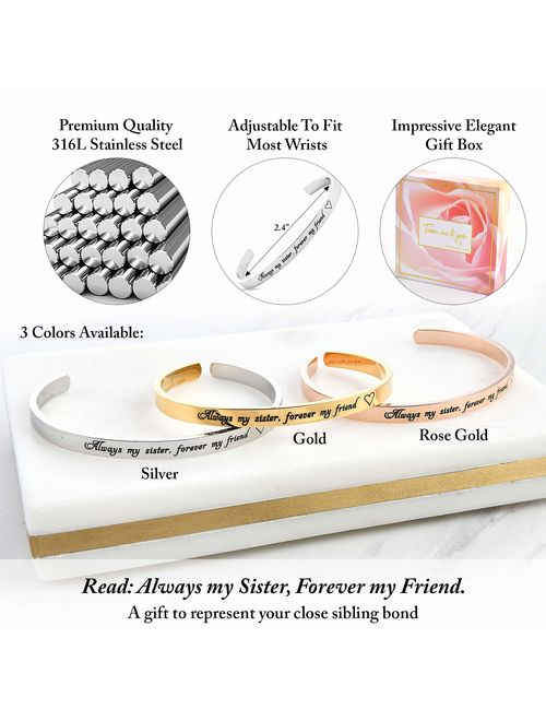 FJ FREDERICK JAMES Sister Gifts from Sister Bracelet - Always My Sister, Forever My Friend - Perfect Sister Birthday idea | Bangle | Jewelry