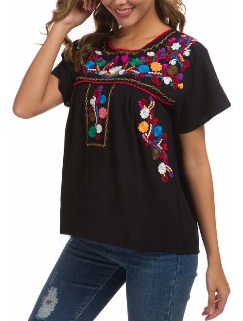 YZXDORWJ Women's Embroidered Mexican Peasant Blouse