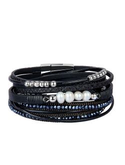 AZORA Womens Leather Wrap Bracelet Handmade Stacking Cuff Bracelets for Women Girls Gift