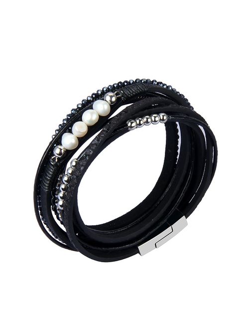 AZORA Womens Leather Wrap Bracelet Handmade Stacking Cuff Bracelets for Women Girls Gift