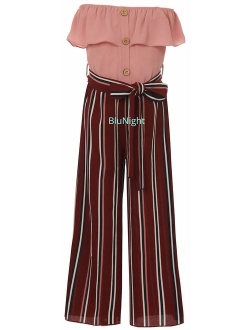 BluNight Collection Little Girls Sleeveless Relax Fit Jumpsuit Chiffon Belt Floral Romper Jumpsuit