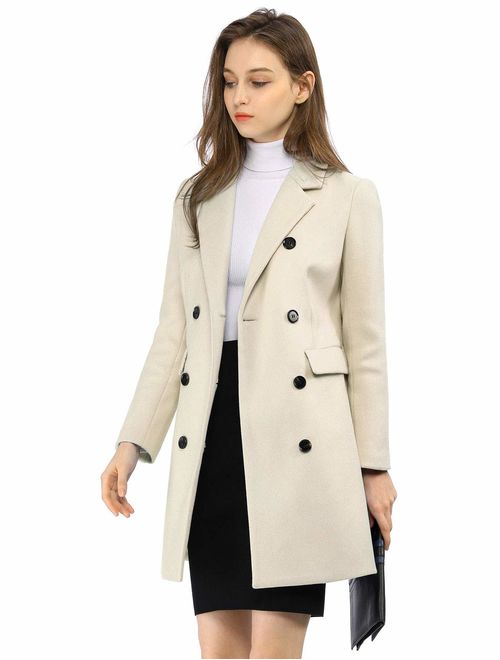 Buy Allegra K Women's Winter Coat Elegant Notched Lapel Double Breasted ...