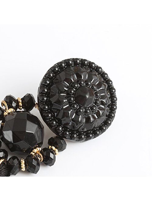 boderier Bohemian Statement Thread Tassel Chandelier Drop Dangle Earrings with Cassandra Button Stud