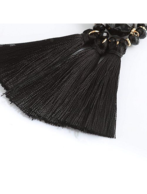 boderier Bohemian Statement Thread Tassel Chandelier Drop Dangle Earrings with Cassandra Button Stud