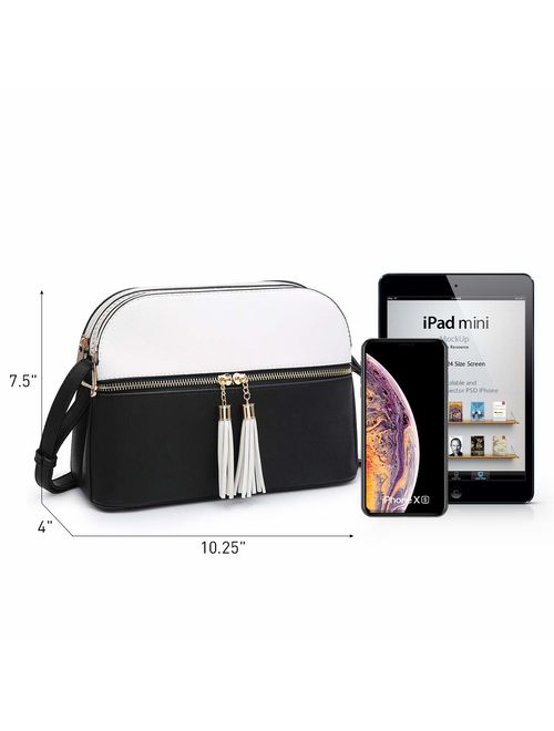 Dasein Women Tassel Zipper Pocket Crossbody Bag Shoulder Purse Fashion Travel Bag with Multi Pockets
