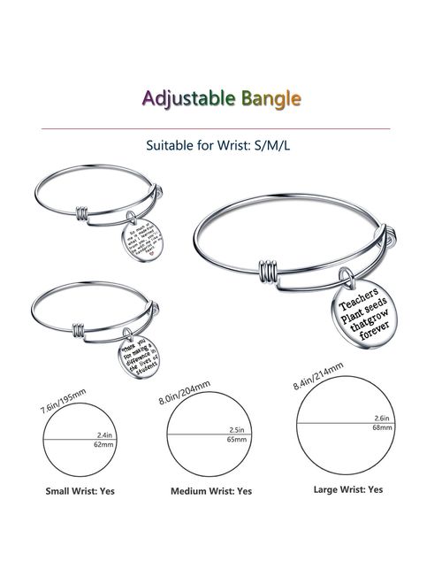 lauhonmin Teacher Appreciation Gifts Expendable Inspirational Bangle Bracelet Set Stainless Steel 3PCS