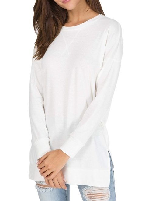 levaca Women's Fall Long Sleeve Side Split Loose Casual Pullover Tunic Tops