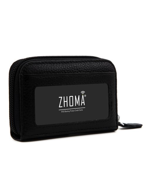 Zhoma RFID Blocking Genuine Leather Credit Card Case Holder Security Travel Wallet